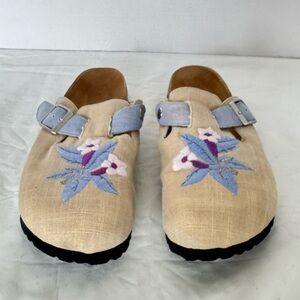 Betula Floral Embroidered Beige Clogs with Buckle Size 10